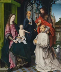 La Virgen y el Niño entronizados, con San Jerónimo y San Juan Bautista y un monje cartujo arrodillado